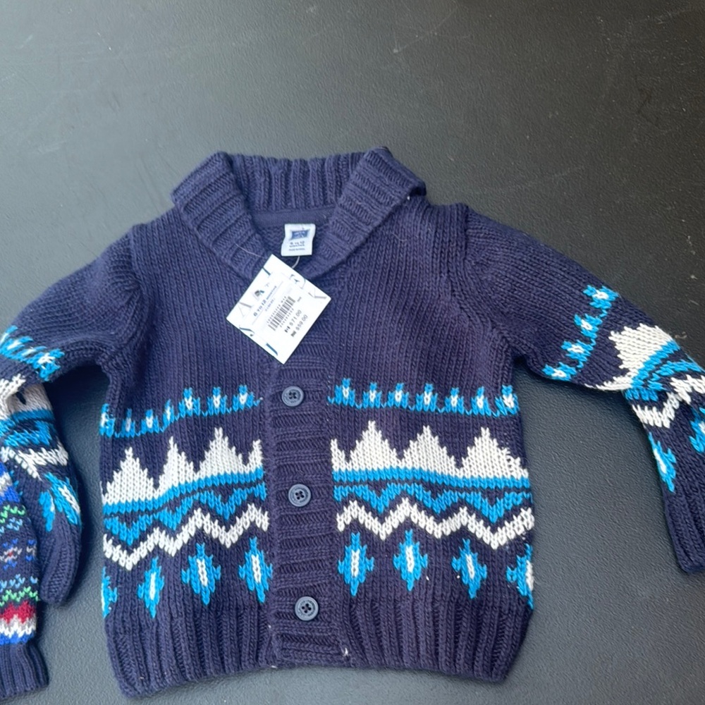 Janie and Jack Blue and White Fair Isle Sweater